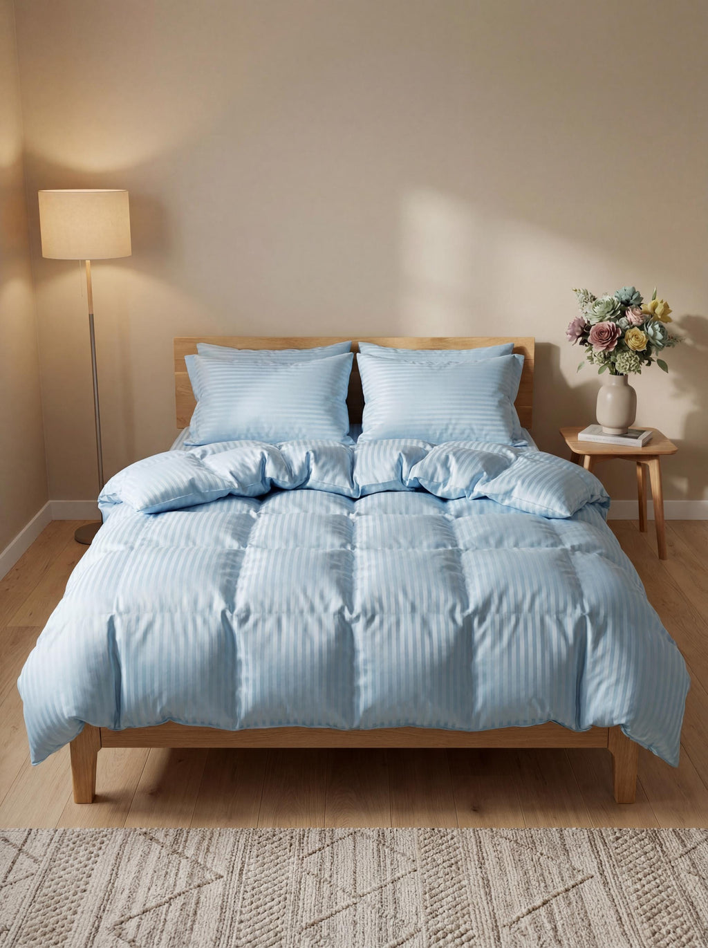 Striped Cotton Satin Duvet Cover Set - Celestial Blue