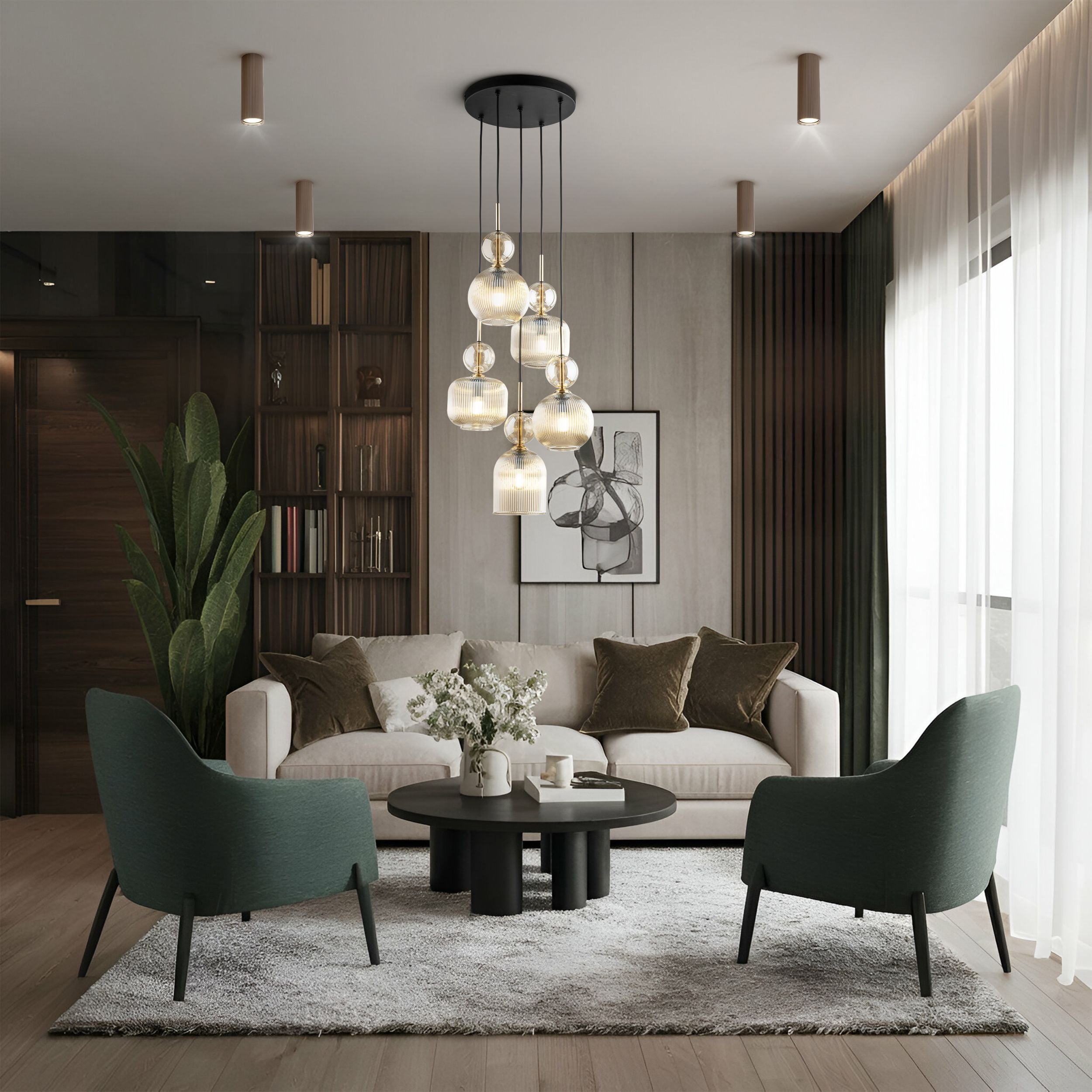 SOPHIA Black Cognac Pendant Chandelier – Glamour 5xE14