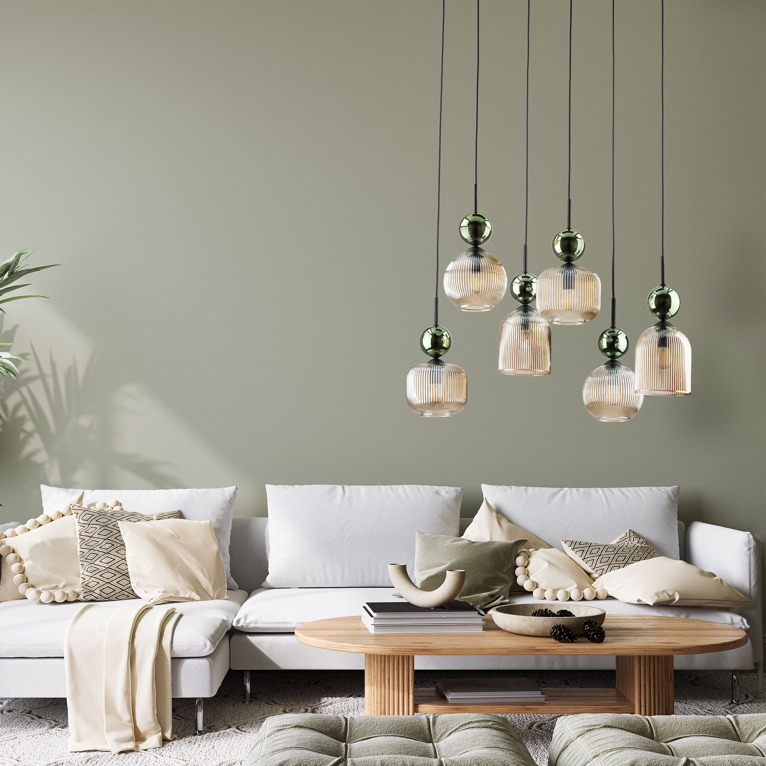 SOPHIA Green Cognac Pendant Chandelier – Glamour 6xE14