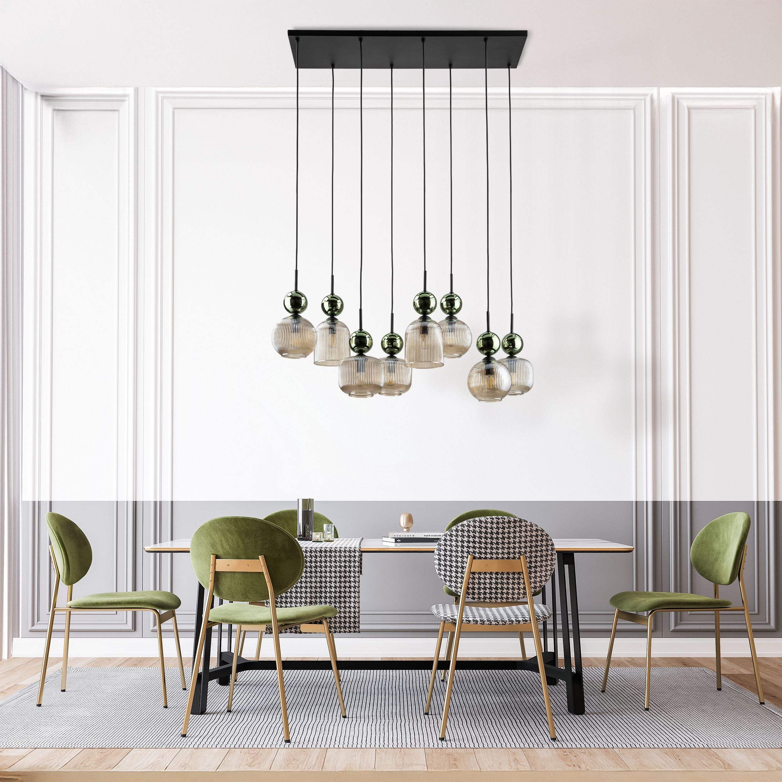 SOPHIA Green Cognac Pendant Chandelier – Glamour 8xE14