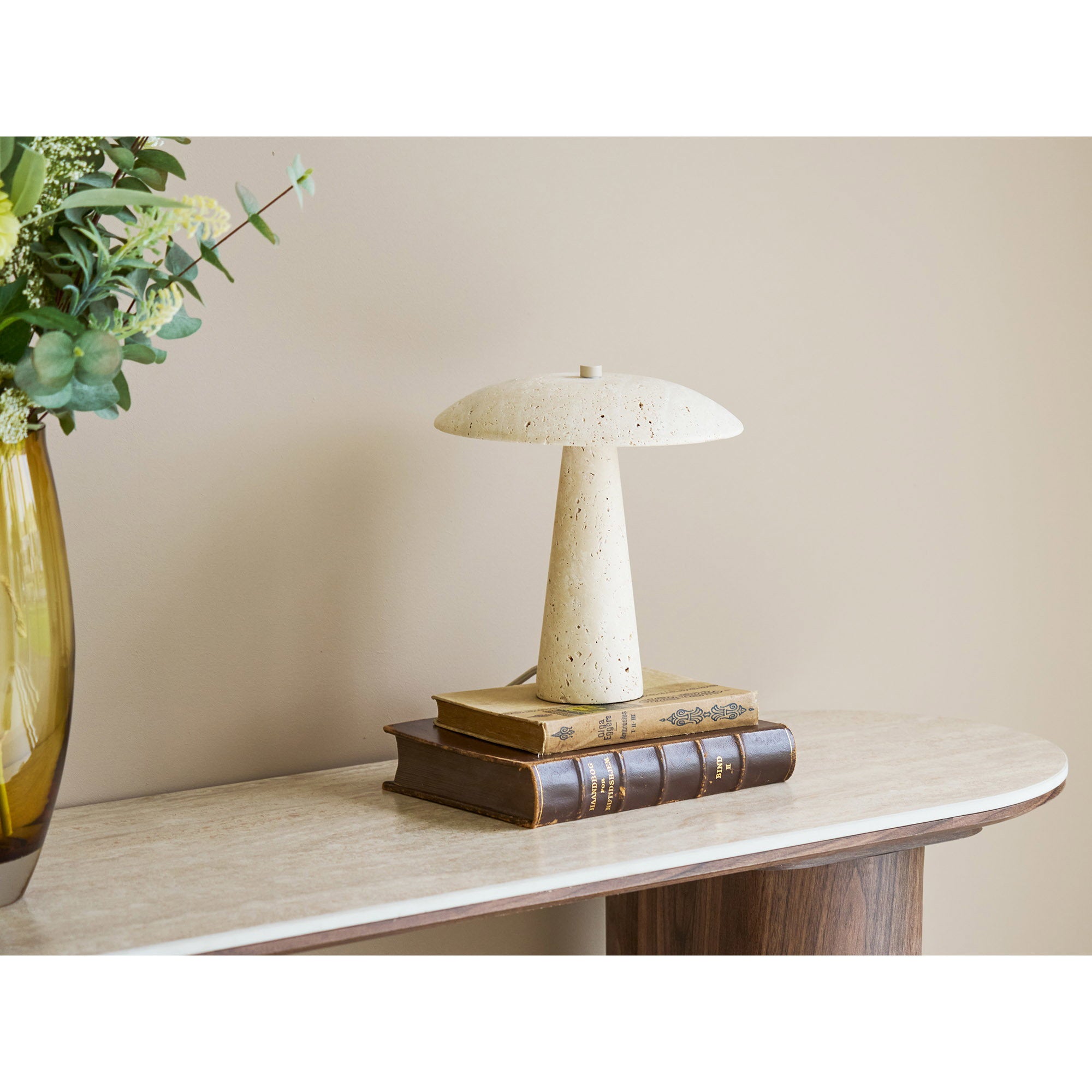 Delphi Console Table — Travertine / Dark brown