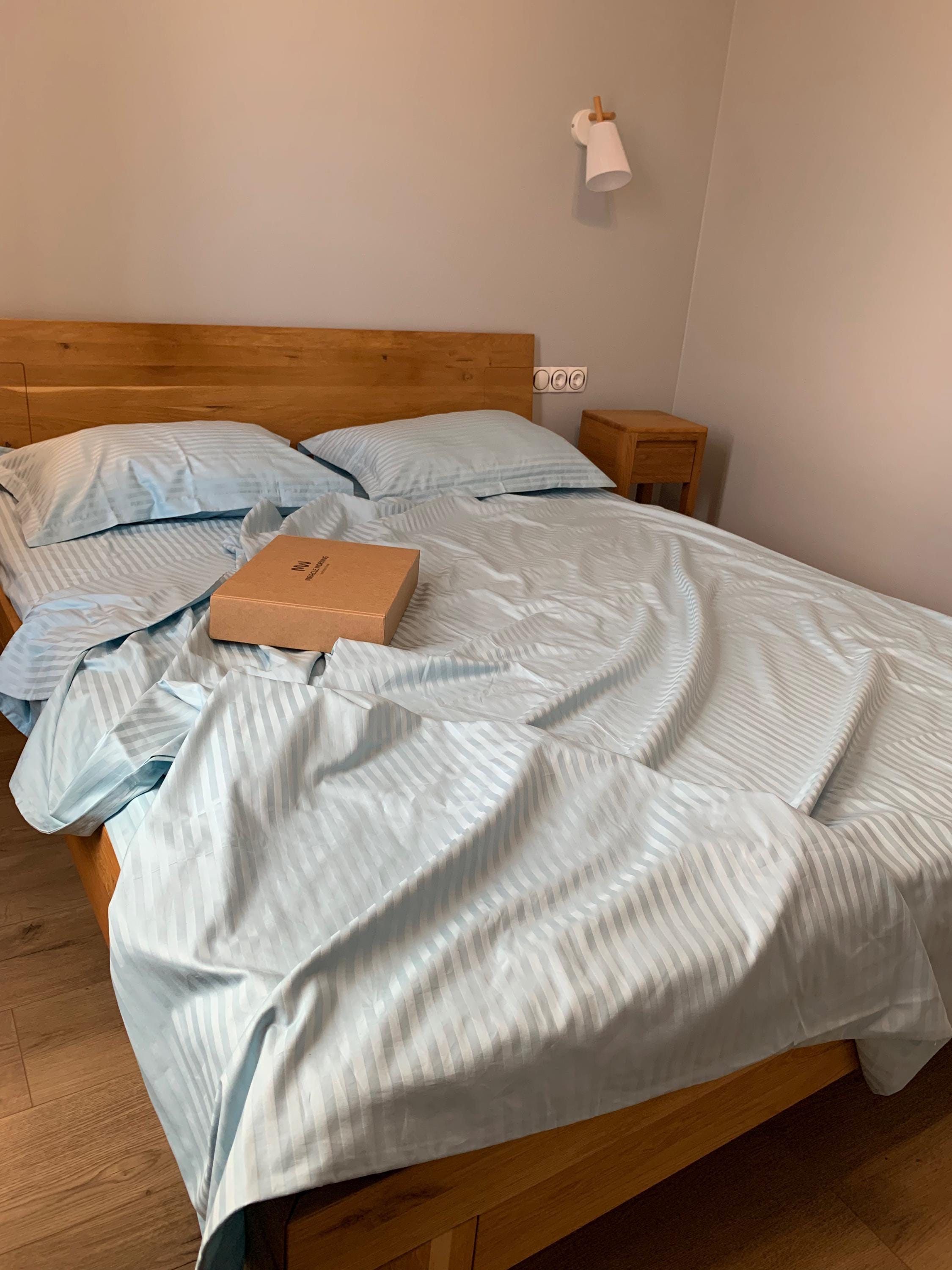 Striped Cotton Satin Duvet Cover Set - Celestial Blue