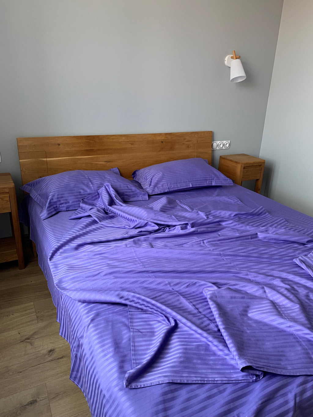 Striped Cotton Satin Duvet Cover Set - Lavender