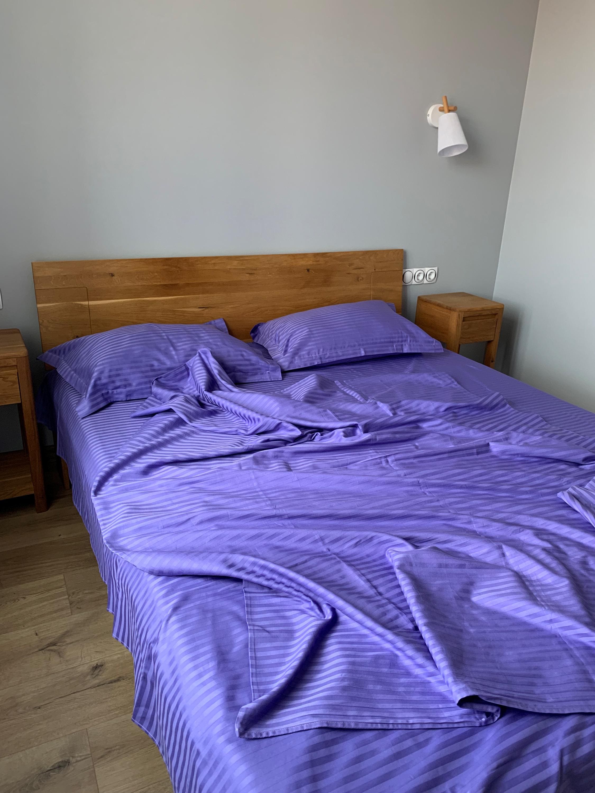 Striped Cotton Satin Duvet Cover Set - Lavender