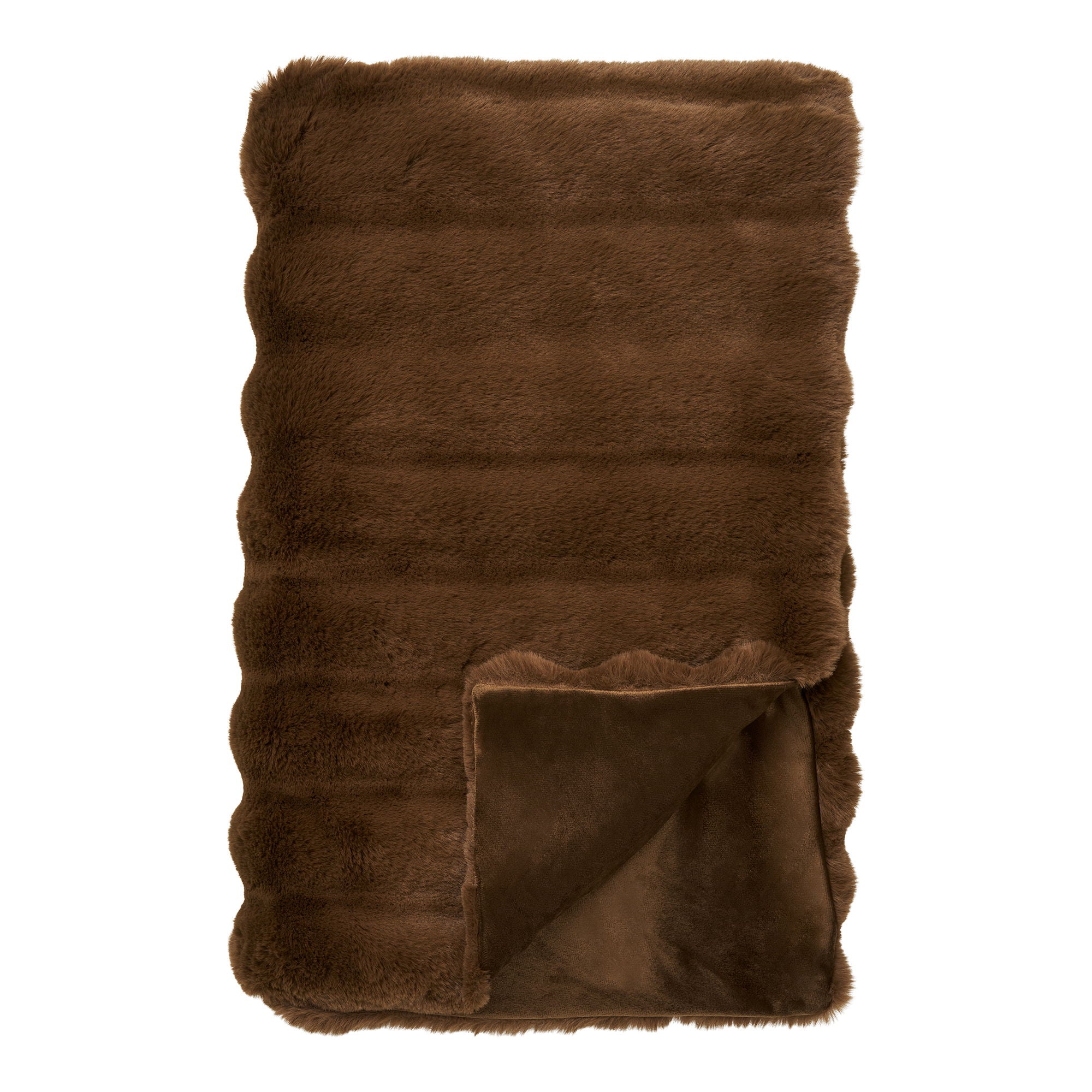Galena Plaid - Plaid, artificial fur, brown 130x180 cm