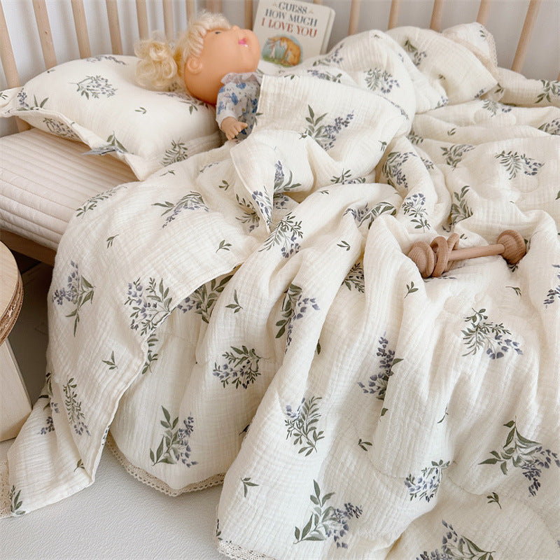 Ins Style Floral Pure Cotton Summer Quilt Class A Double Layer Yarn