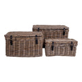 Depok Storage Trunk - Storage Trunk, kubu rattan, leather handle, grey set of 3