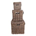 Depok Storage Trunk - Storage Trunk, kubu rattan, leather handle, grey set of 3