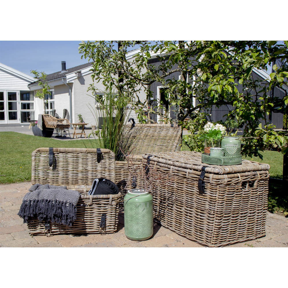 Depok Storage Trunk - Storage Trunk, kubu rattan, leather handle, grey set of 3
