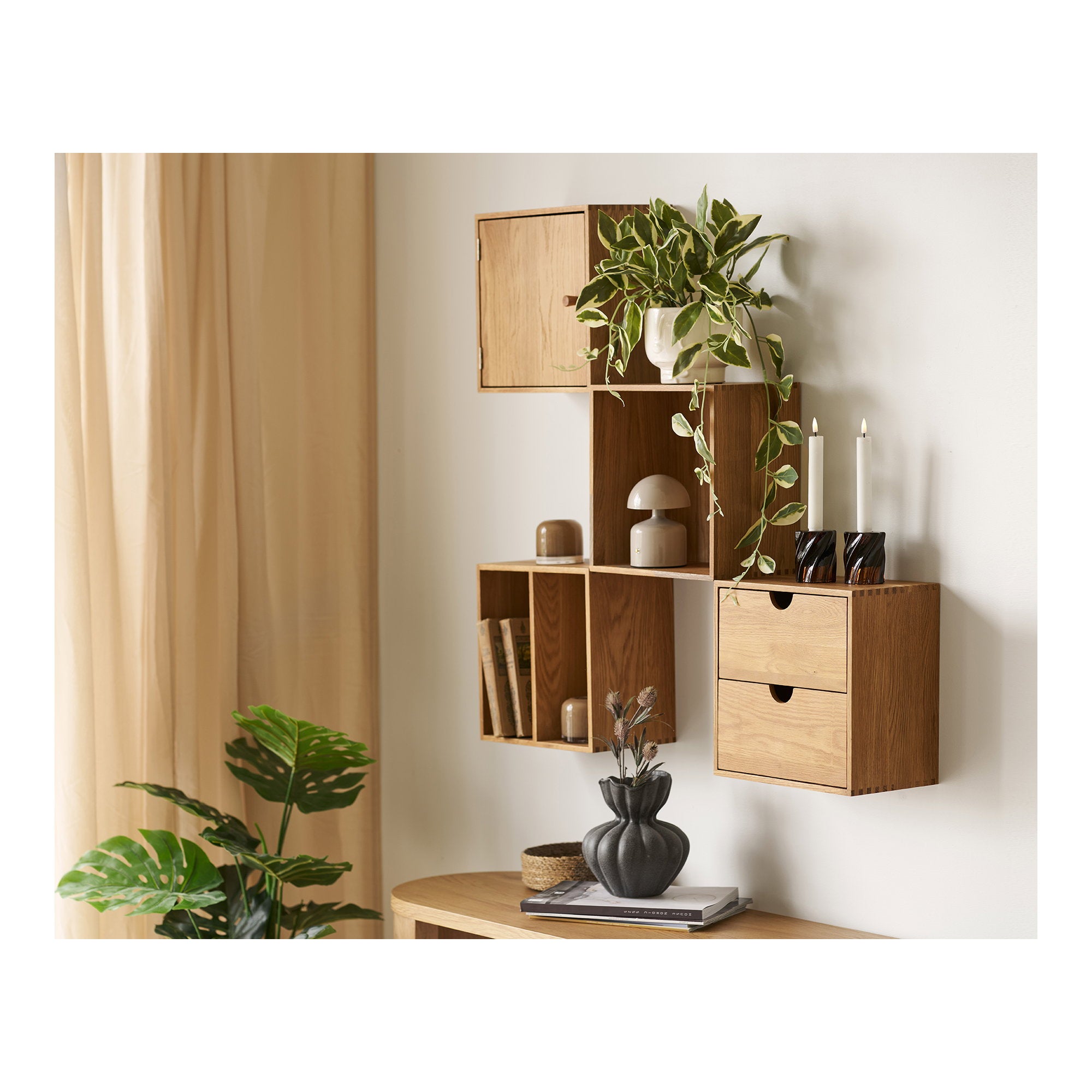 Townsville Wall Shelf with drawers — Natural