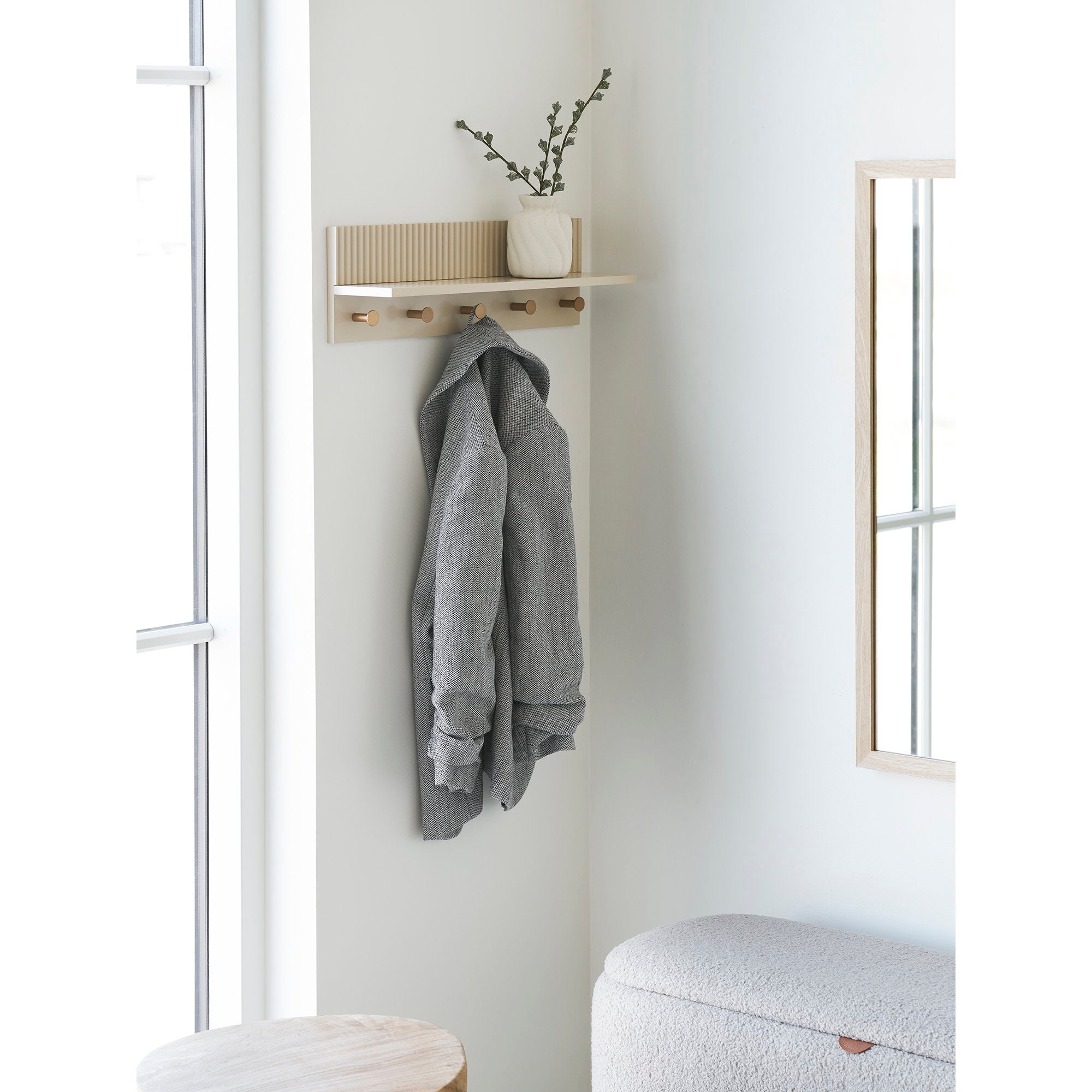Rocca Wall Shelf with hooks — Beige