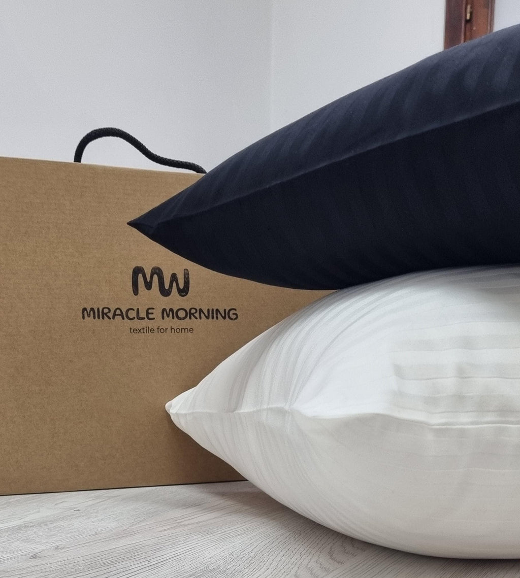 Striped Cotton Satin Duvet Cover Set - Ultra Black