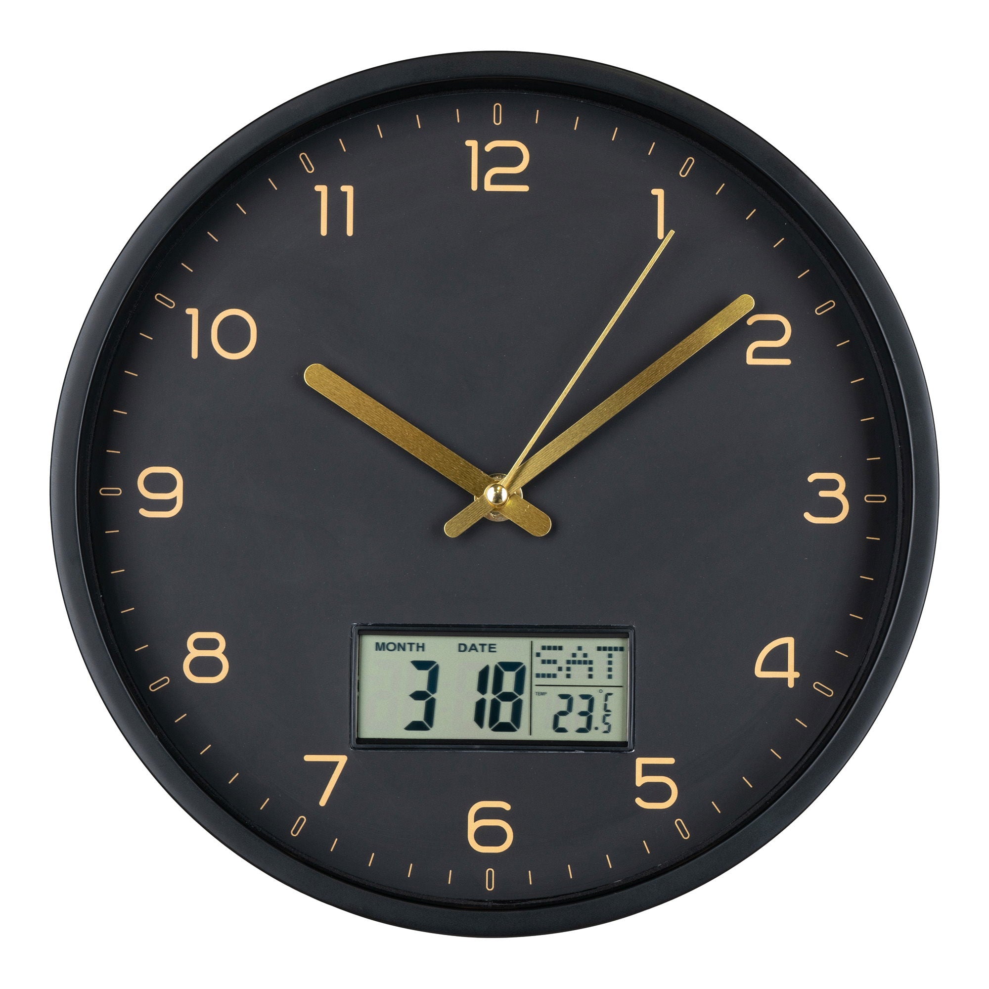 Amiens Wall  - Wall clock with digital display, black, silent movement ø25 cm