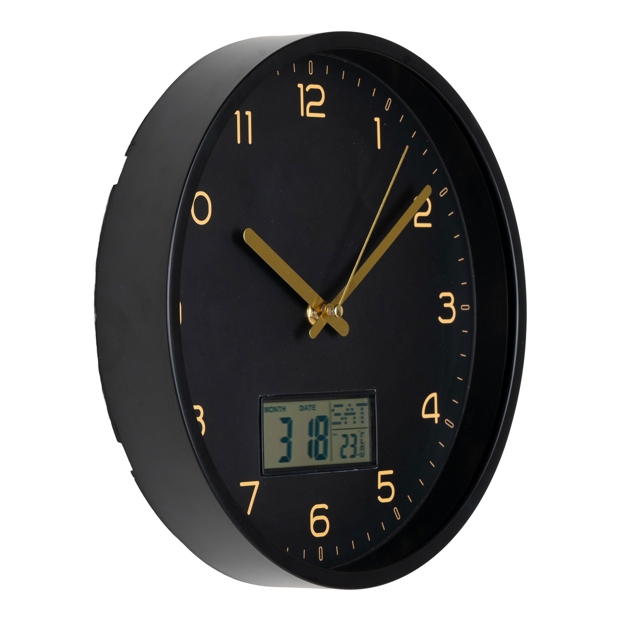 Amiens Wall  - Wall clock with digital display, black, silent movement ø25 cm