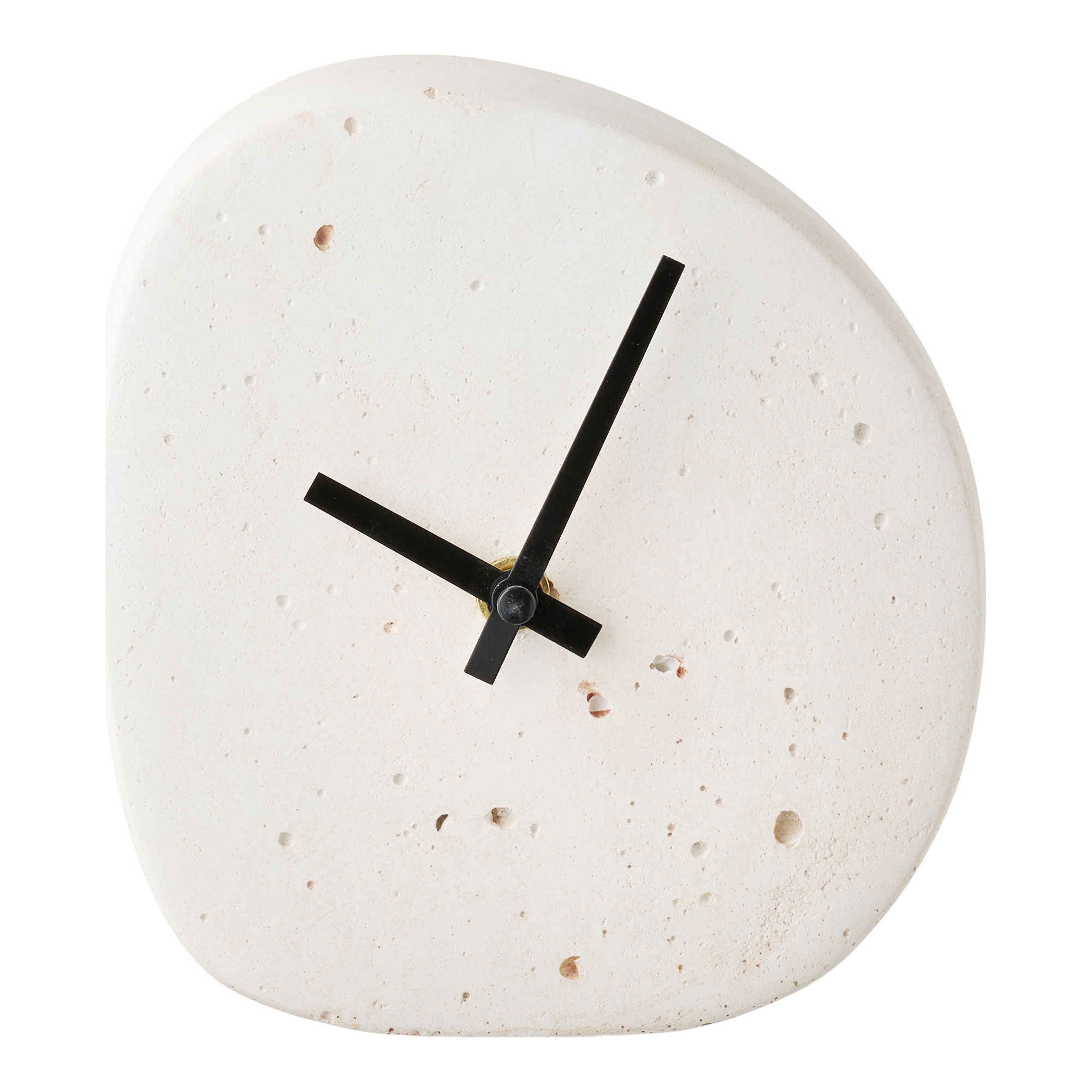Linz Table Clock - Table clock, organic form, cement, white, silent movement 14x15 cm