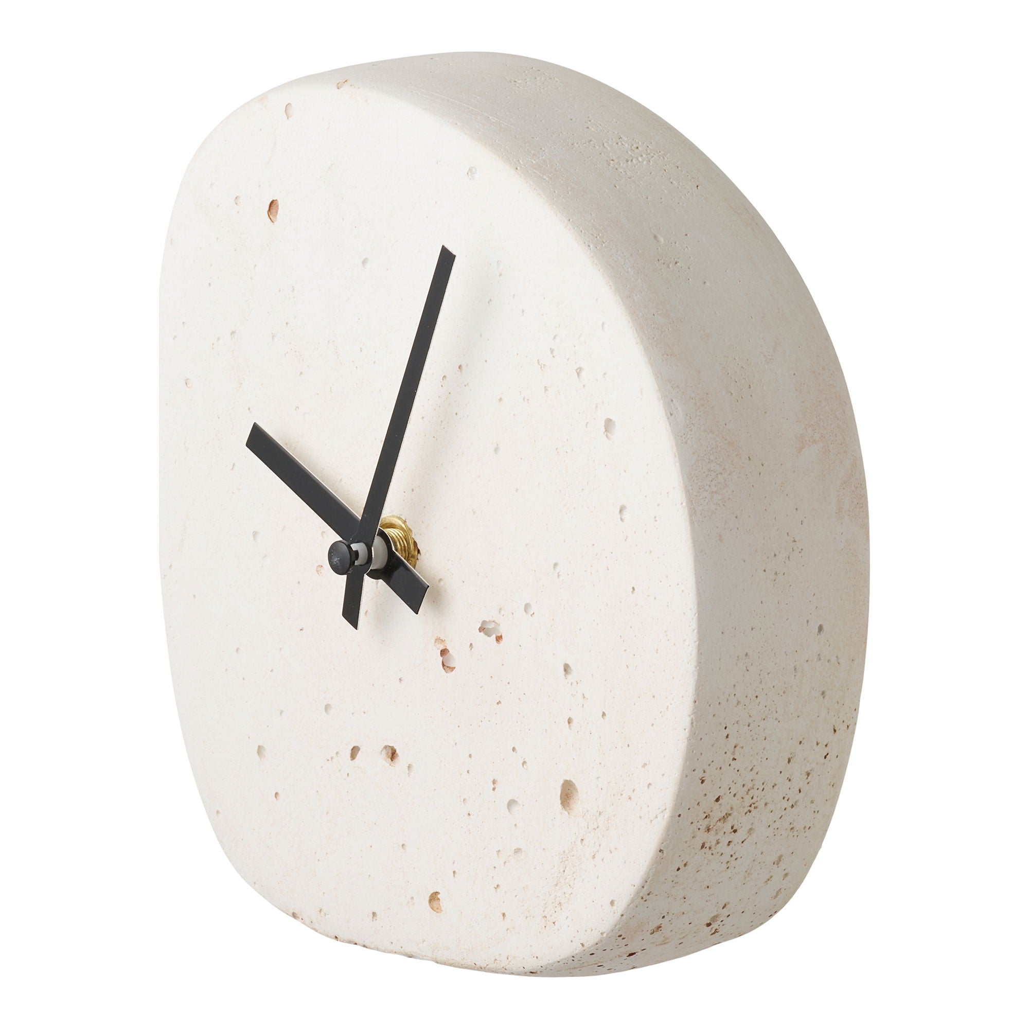 Linz Table Clock - Table clock, organic form, cement, white, silent movement 14x15 cm