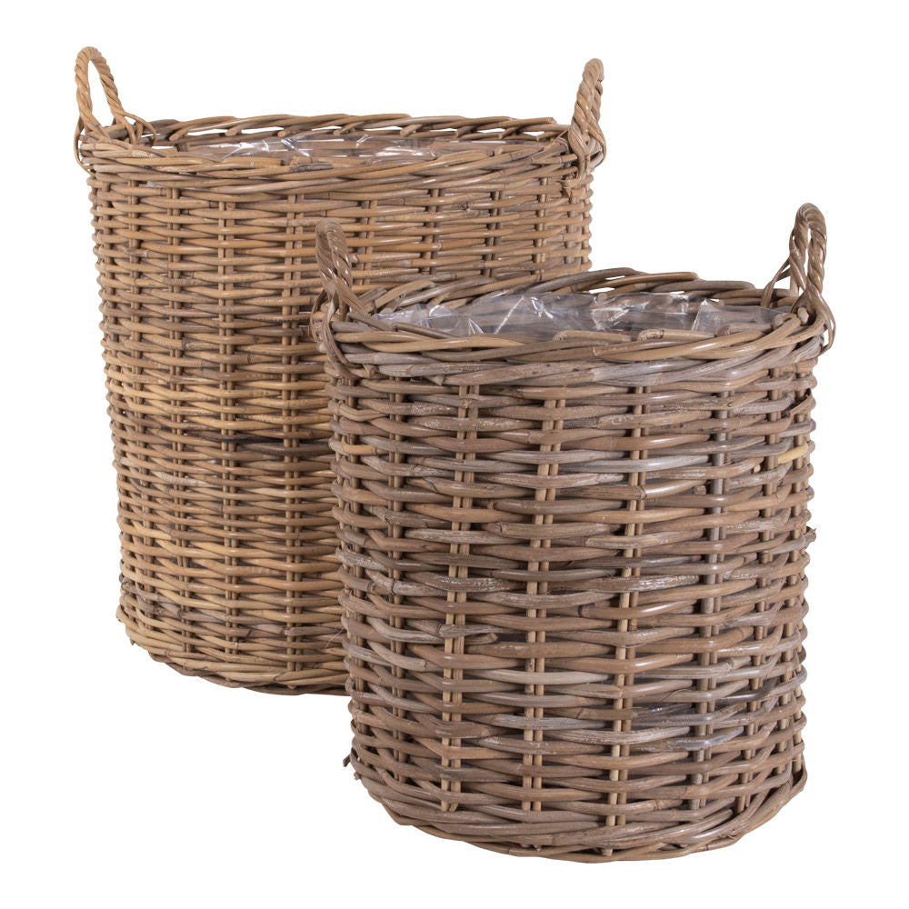 Indo Baskets - Baskets, kubu rattan, natural set of 2