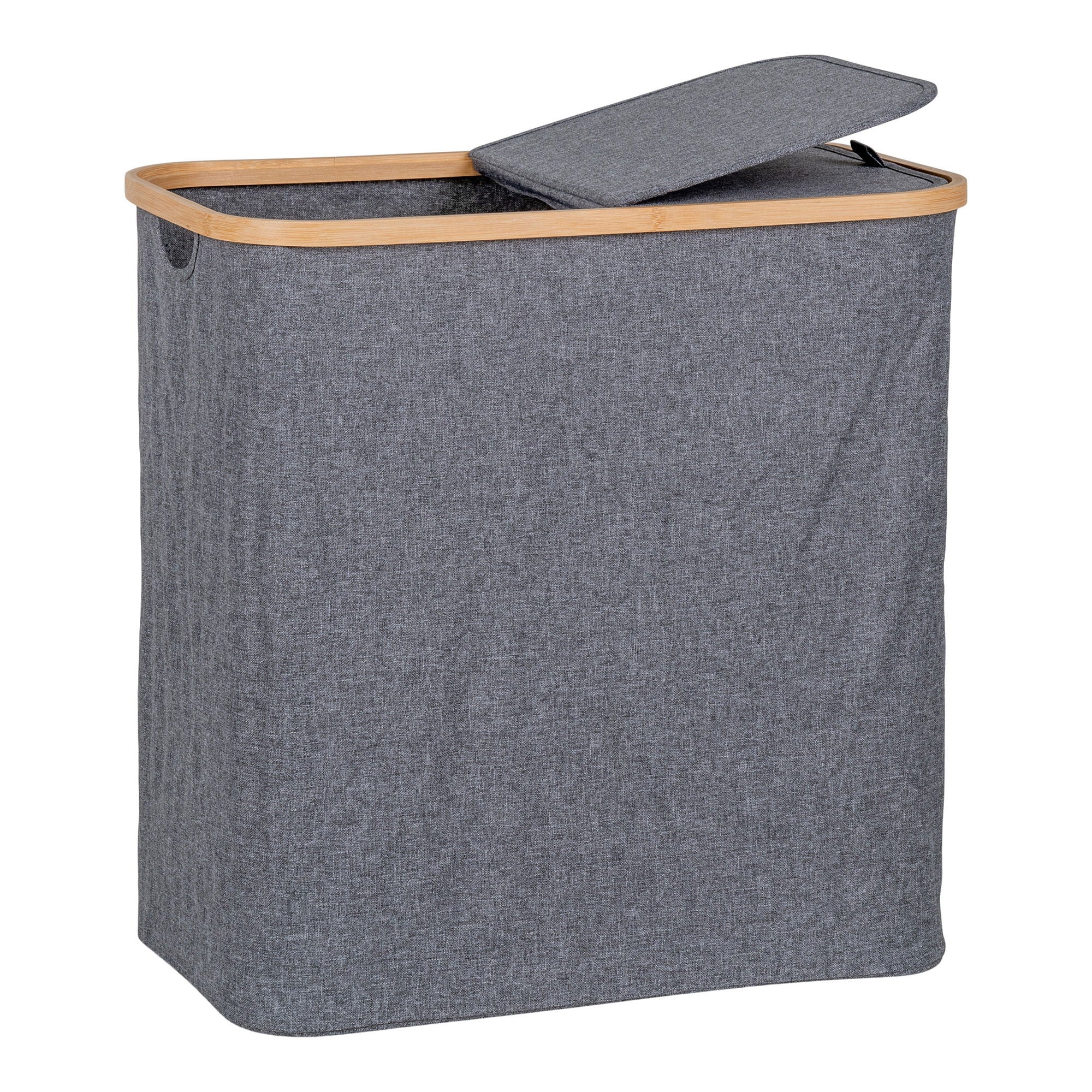 Noto Laundry Basket - Laundry basket, bamboo/textile, dark grey 54x33x54 cm