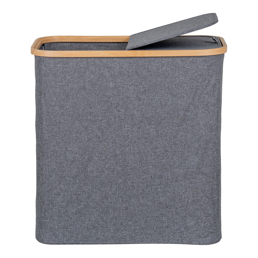 Noto Laundry Basket - Laundry basket, bamboo/textile, dark grey 54x33x54 cm