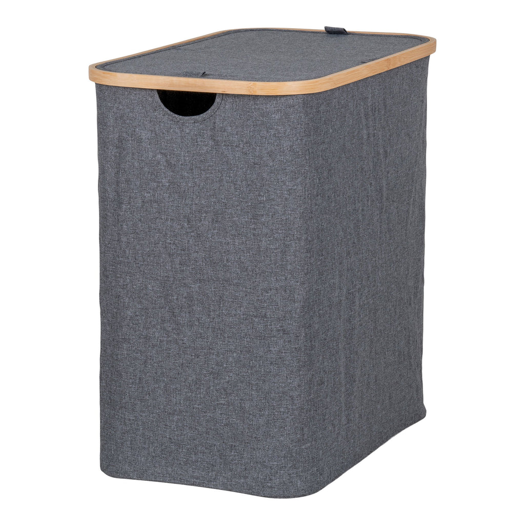 Noto Laundry Basket - Laundry basket, bamboo/textile, dark grey 54x33x54 cm