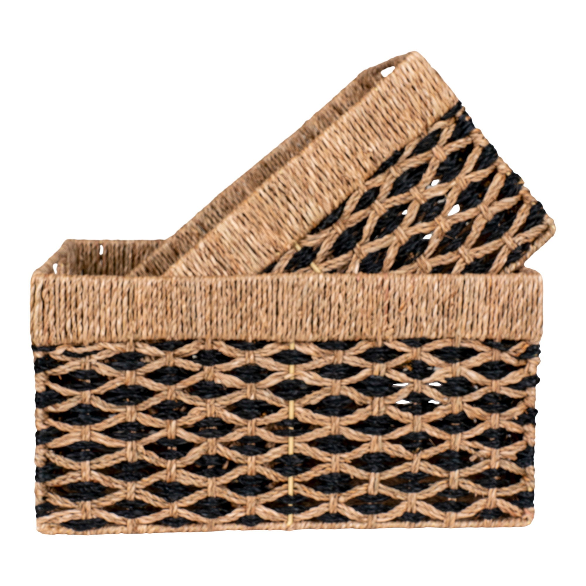 Salar Baskets - Baskets, seagrass, black/nature set of 2