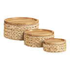 Botofte Baskets - Baskets with wood lid, water hyacinth, natural set of 3