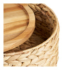 Botofte Baskets - Baskets with wood lid, water hyacinth, natural set of 3