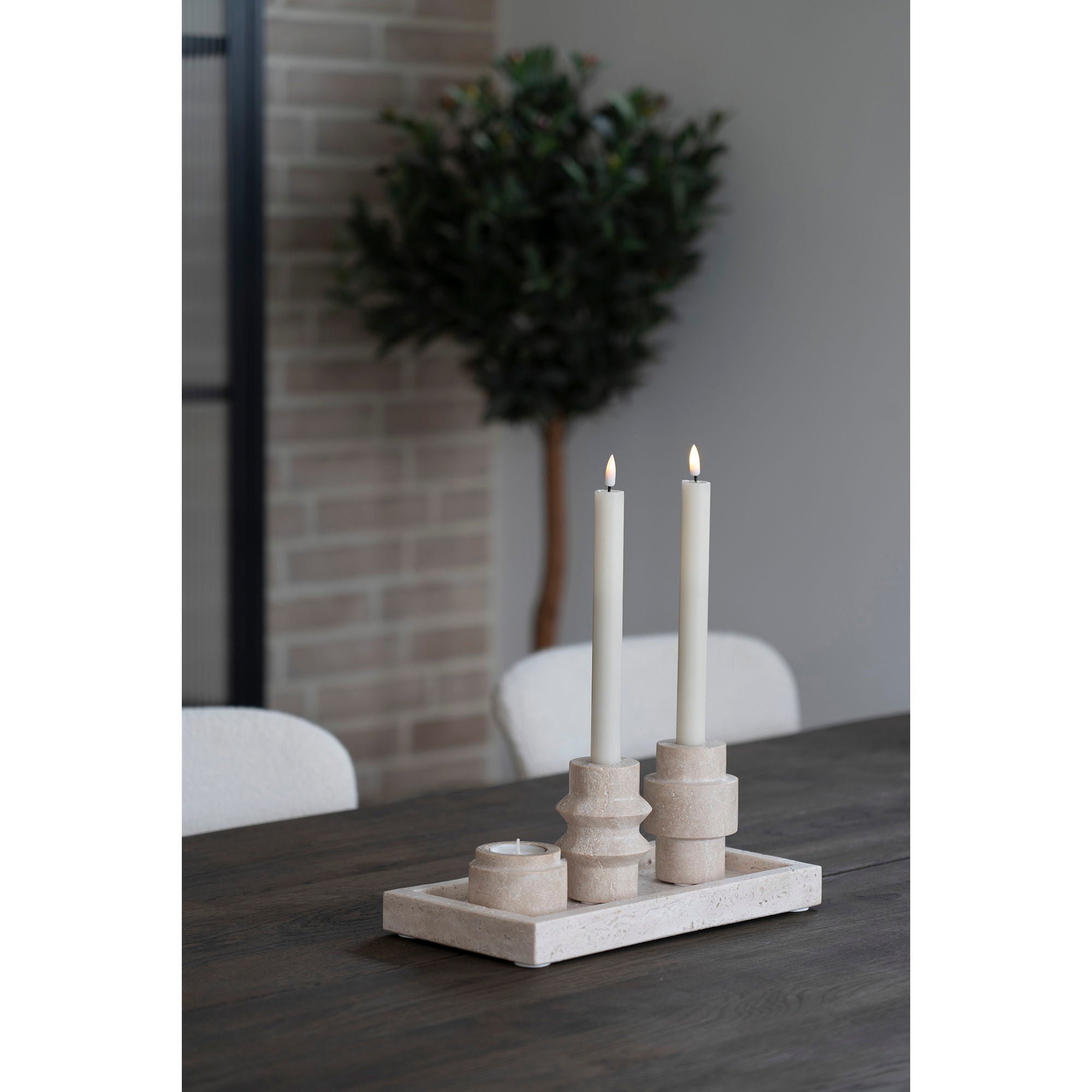 Candle Holder - Candle holder, travertine, natural ø7x10 cm