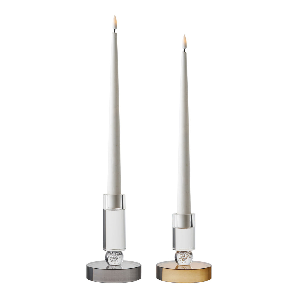 Candle Holder - Candle holder, glass, grey/white ø9x13 cm