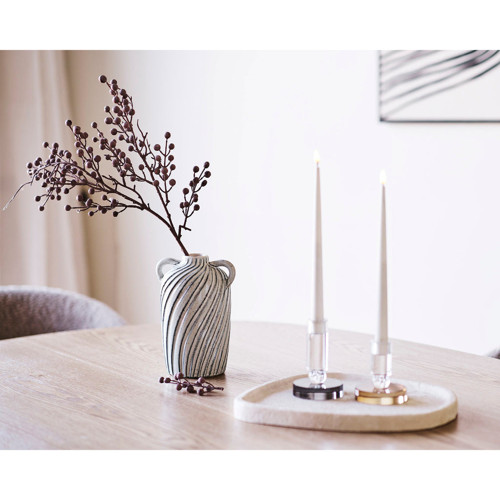 Candle Holder - Candle holder, glass, grey/white ø9x13 cm