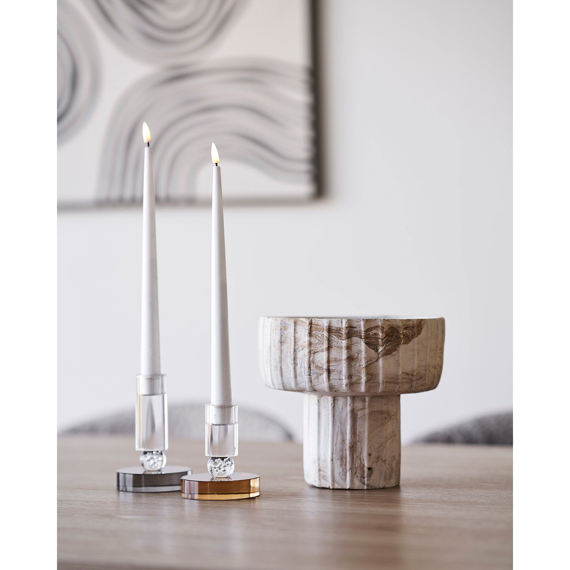 Candle Holder - Candle holder, glass, grey/white ø9x13 cm
