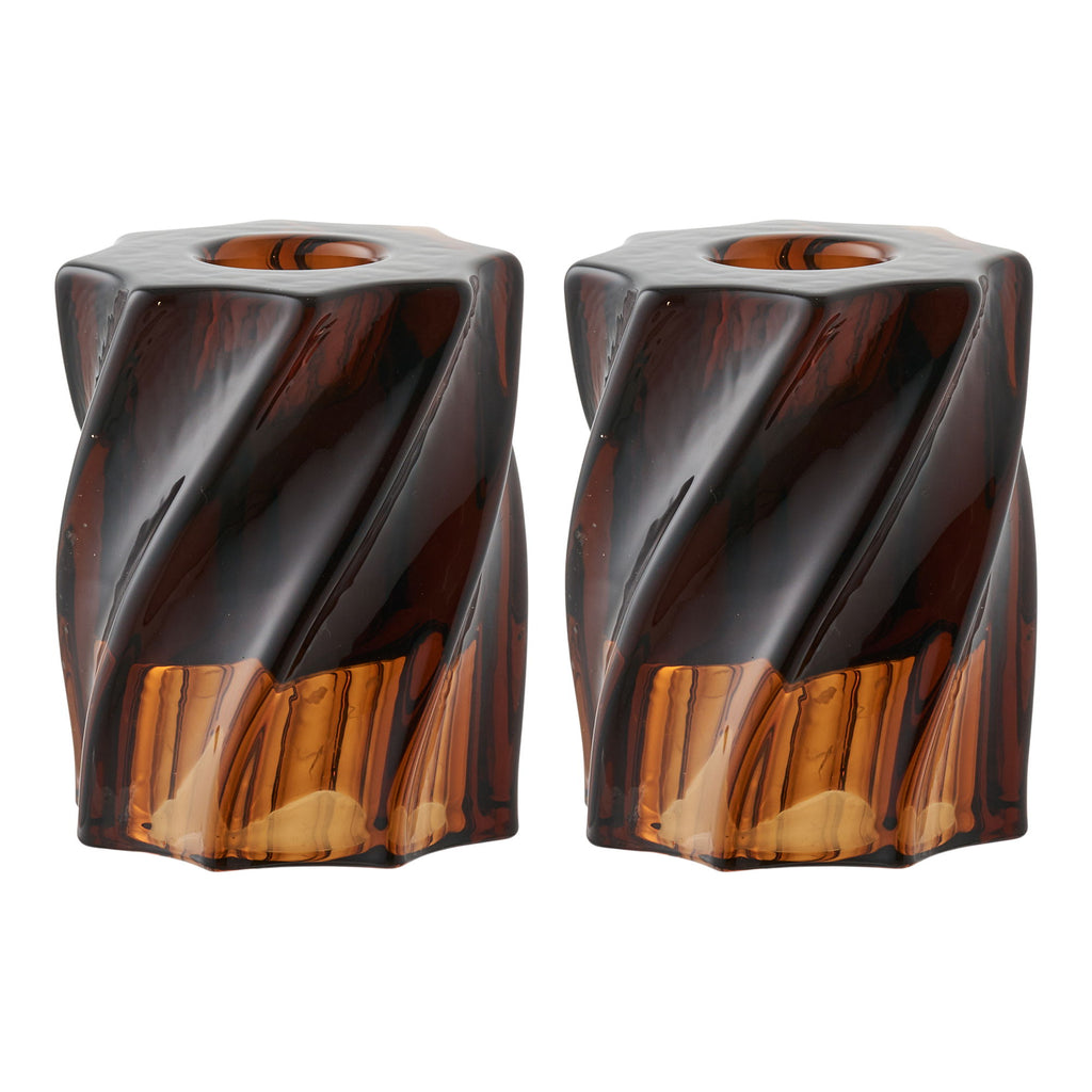 Candle Holder - Candle holder, glass, smoked brown set of 2