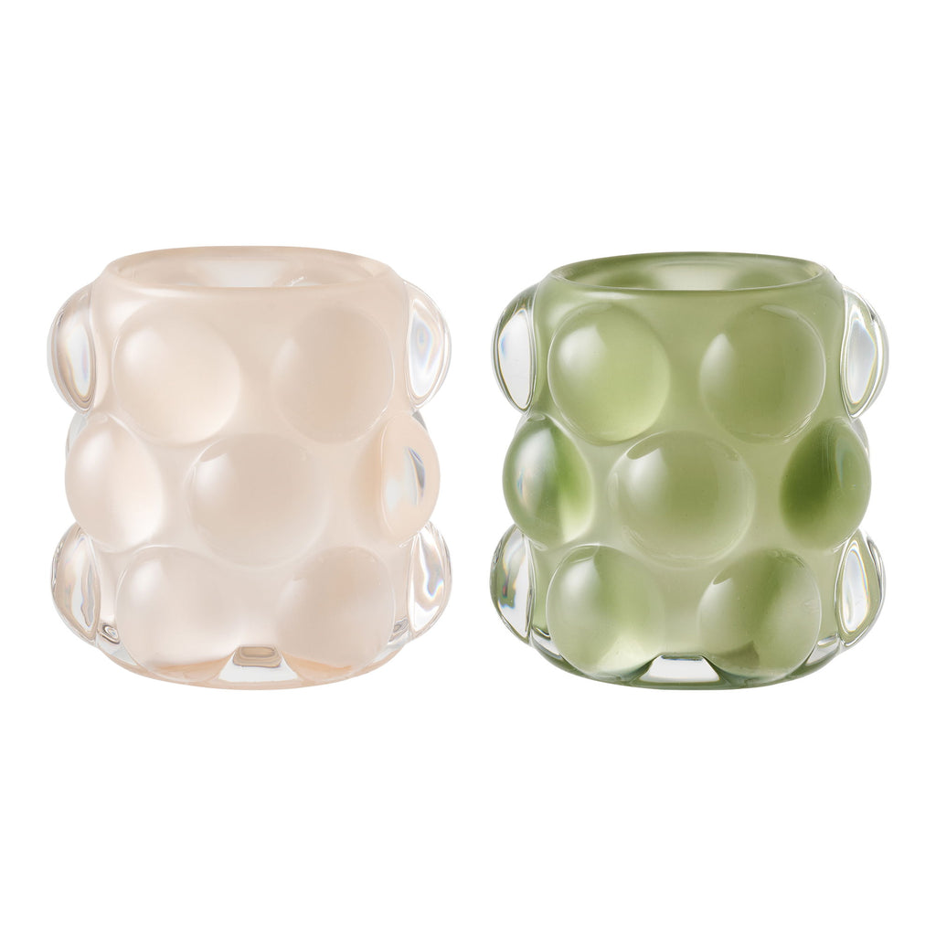 Candle Holder - Candle holder, glass, beige/green set of 2