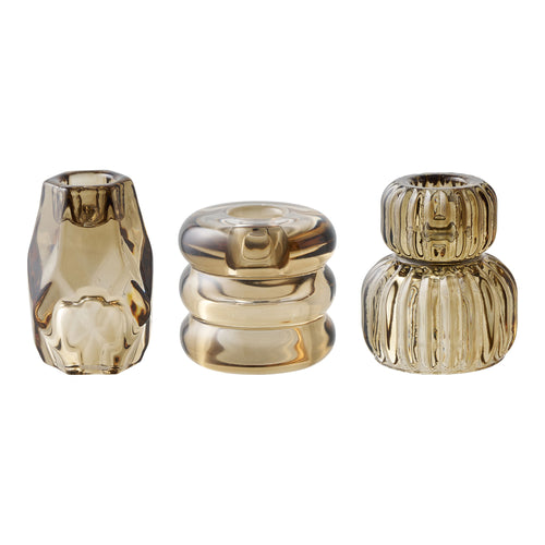 Candle Holder - Candle holder, glass, smoked brown set of 3