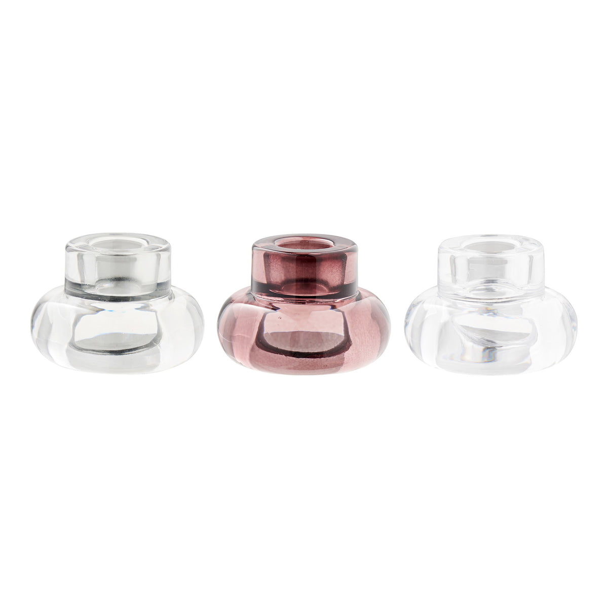 Candle Holders — Clear, Smoked, Maroon Red