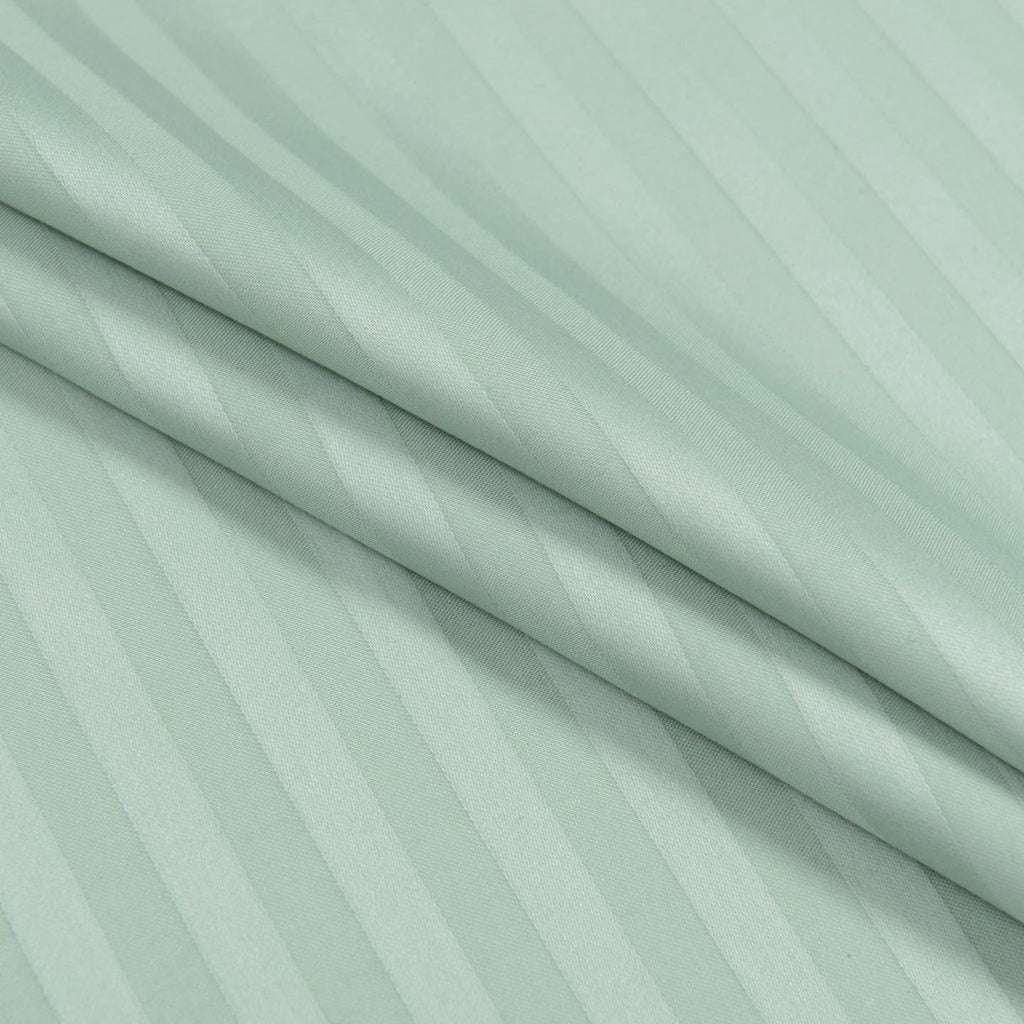 Striped Cotton Satin Duvet Cover Set - Celadon Green