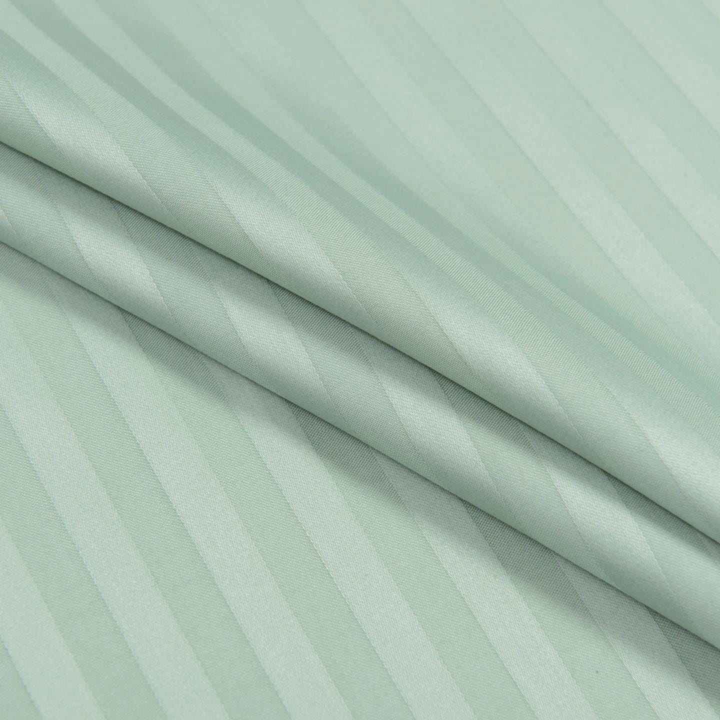 Striped Cotton Satin Duvet Cover Set - Celadon Green