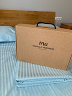 Striped Cotton Satin Duvet Cover Set - Celestial Blue