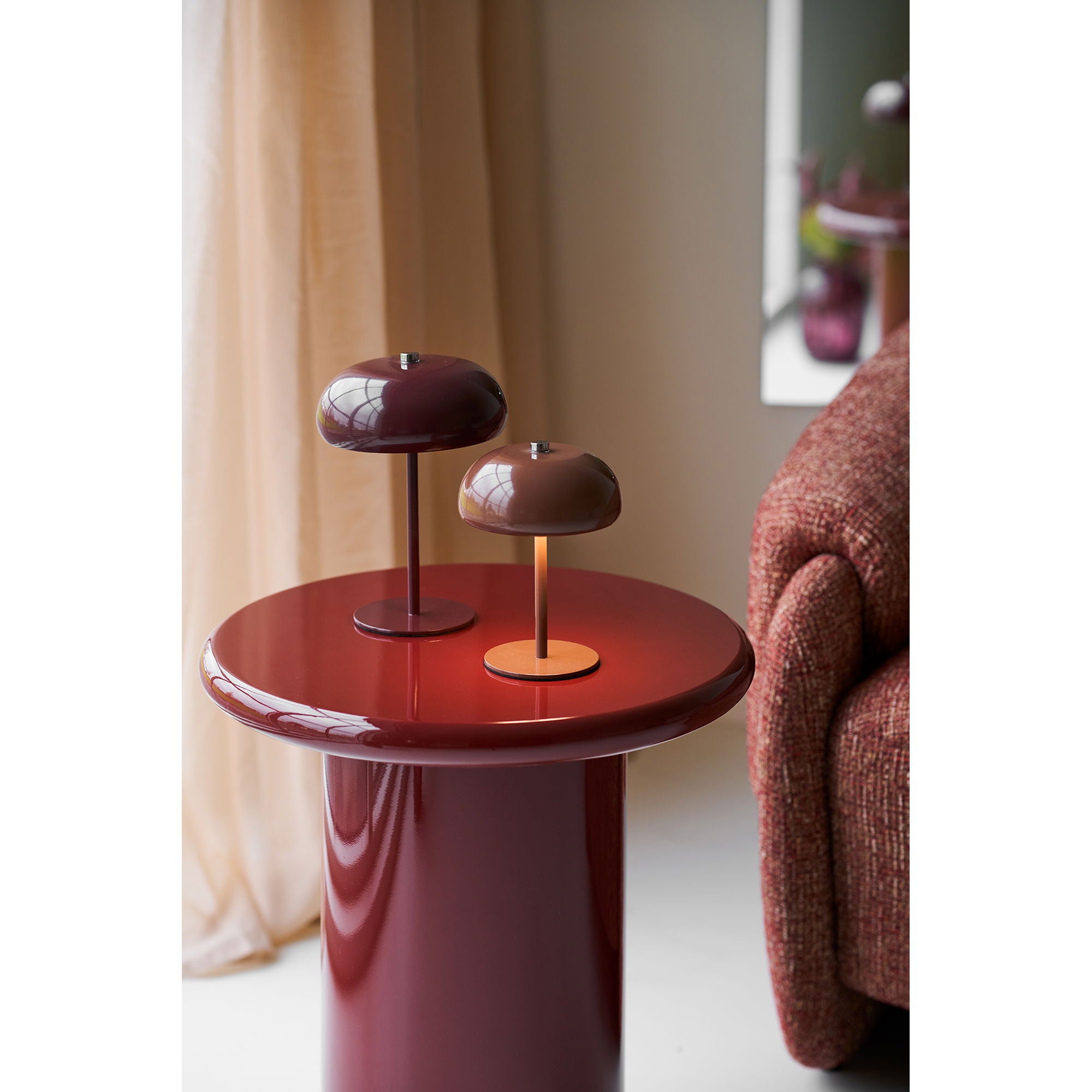 Margate Table Lamp - Table lamp, rechargeable, metal, bordeaux ø16 cm