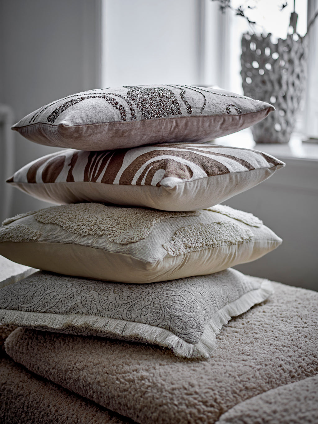 Adelona Cushion, Brown, Viscose