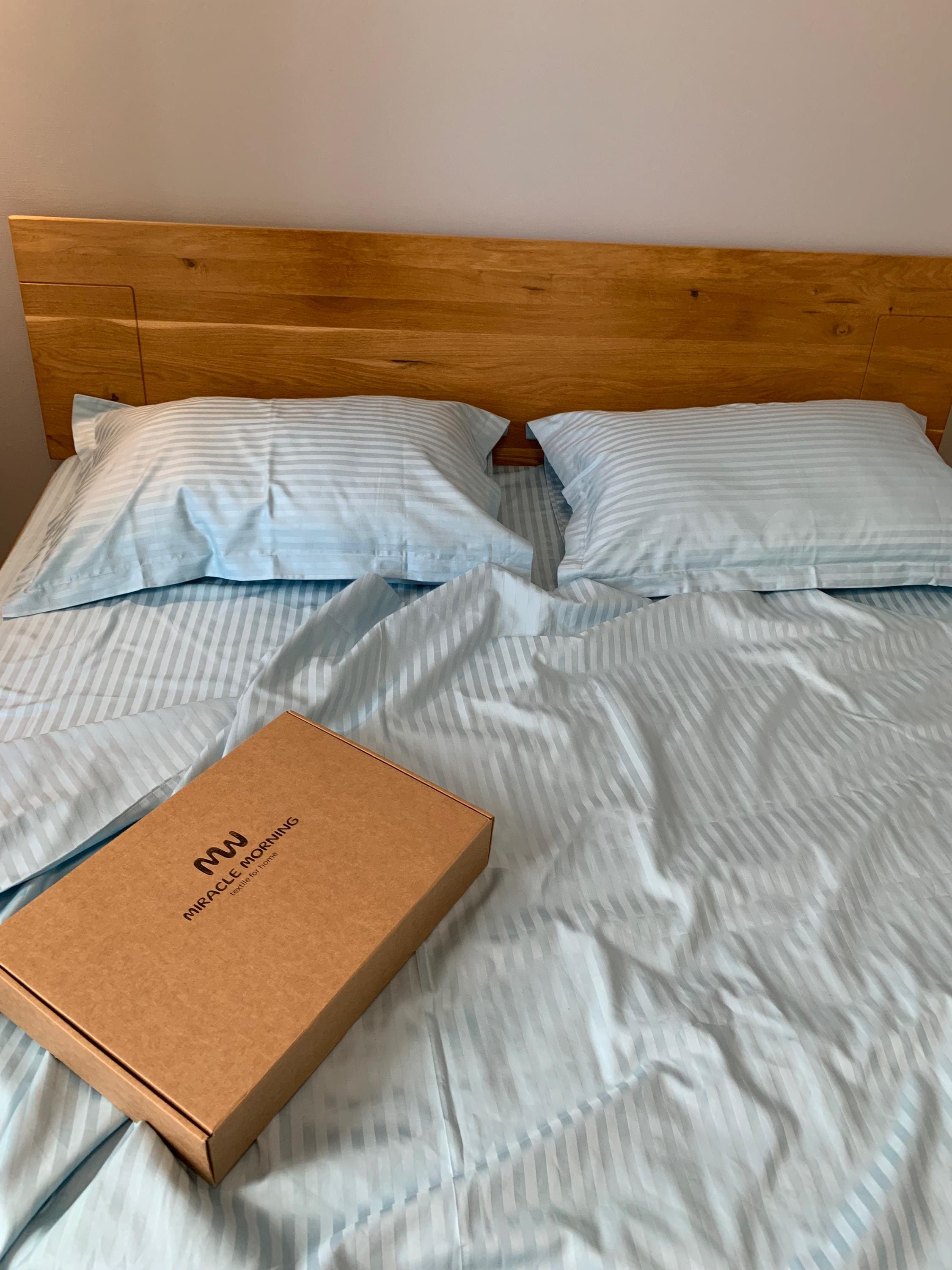 Striped Cotton Satin Duvet Cover Set - Celestial Blue