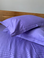 Striped Cotton Satin Duvet Cover Set - Lavender