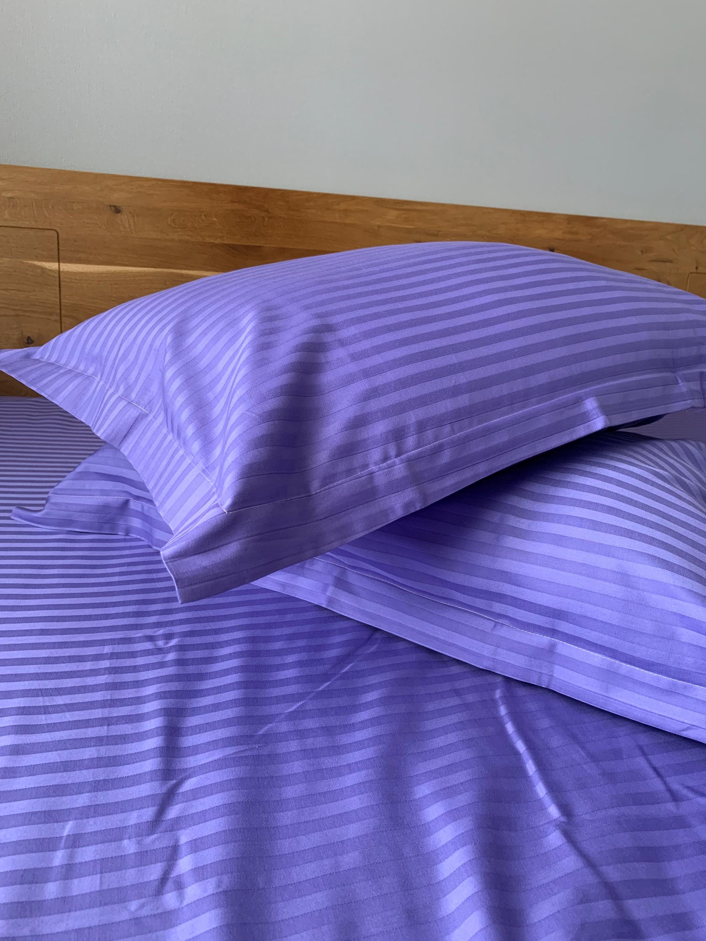 Striped Cotton Satin Duvet Cover Set - Lavender