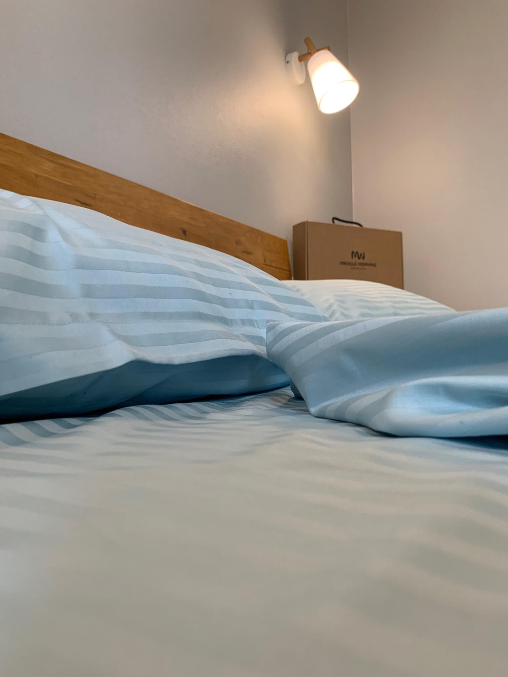 Striped Cotton Satin Duvet Cover Set - Celestial Blue