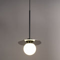 Orbit Mirror pendant light, chrome disc and opal glass globe