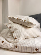 Washed Cotton Bedding Set - Breathable Bed Sheets - Black Stripes