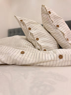 Washed Cotton Bedding Set - Breathable Bed Sheets - Black Stripes