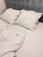 Washed Cotton Bedding Set - Breathable Bed Sheets - Black Stripes