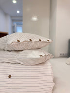 Washed Cotton Bedding Set - Breathable Bed Sheets - Black Stripes