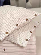 Washed Cotton Bedding Set - Breathable Bed Sheets - Black Stripes